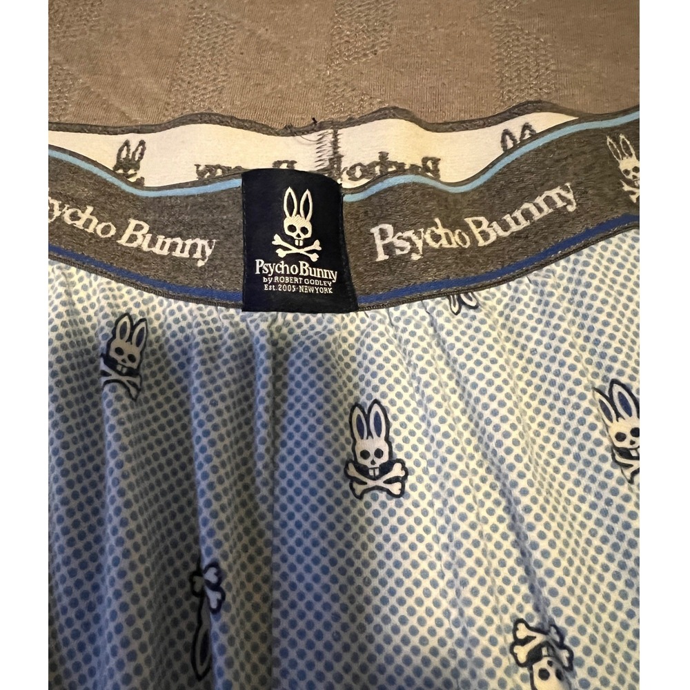 Psycho Bunny Pajama Pants Mens L Blue Pre-owned Logo Print Pockets Stretch